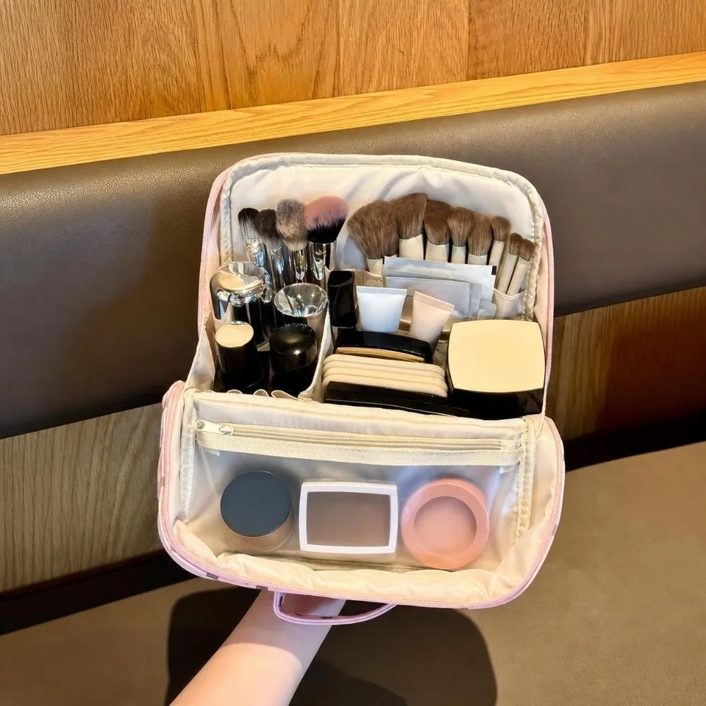Large Capacity Polka Dot Stand-up Cosmetic Bag Multi-layer Hangable Suitcase Handbag Portable Waterproof Travel Storage Bag