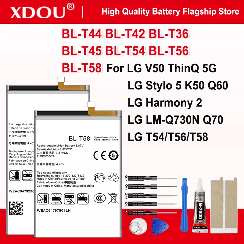 BL-T42 BL-T44 BL-T36 BL-T45 BL-T54 BL-T56 BL-T58 Battery For LG V50 ThinQ 5G LG Stylo 5 K50 Q60 Harmony 2 LG LM-Q730N Q70