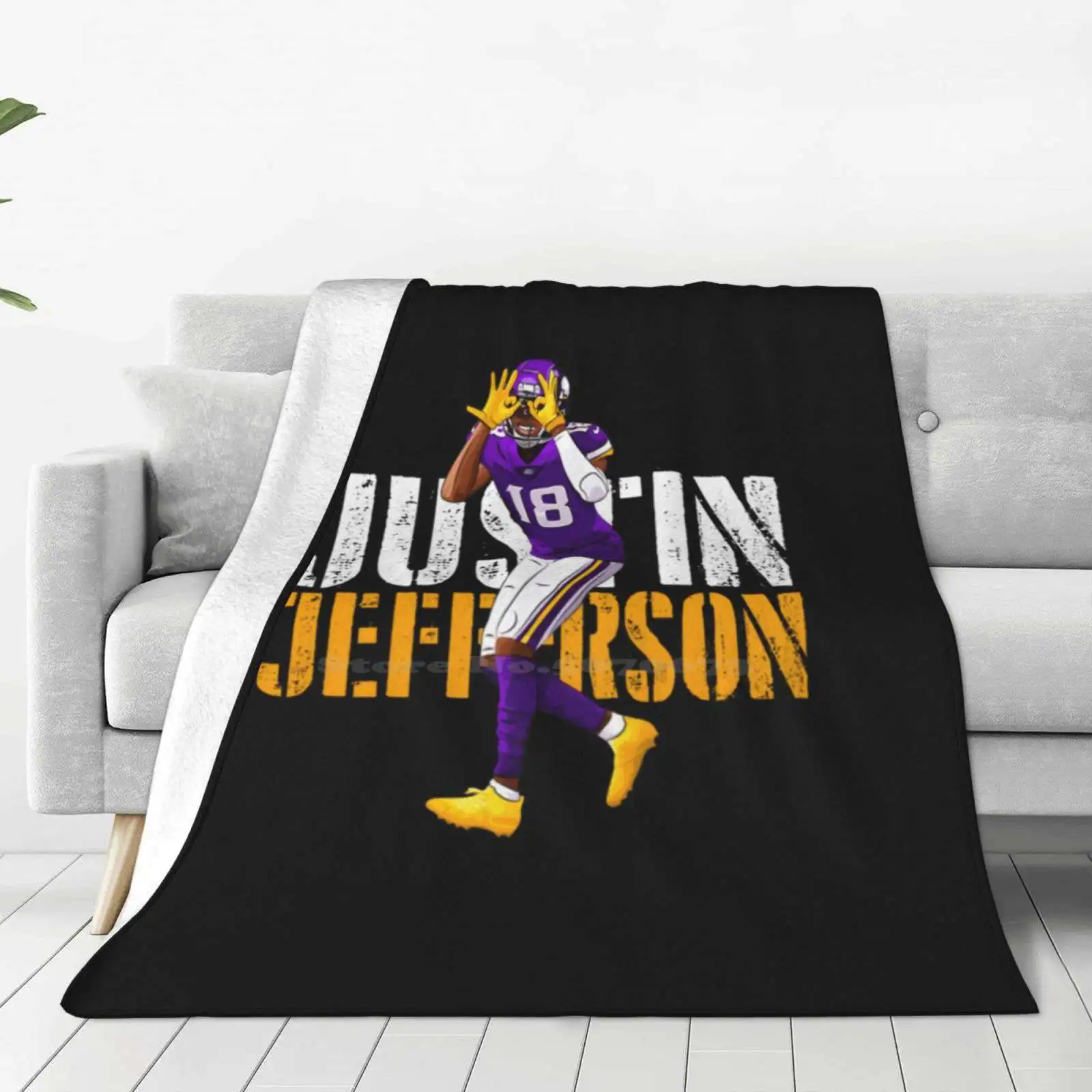 Justin Jefferson Classic For Home Sofa Bed Camping Car Plane Travel Portable Blanket Justin Jefferson Sports Touchdown Adam