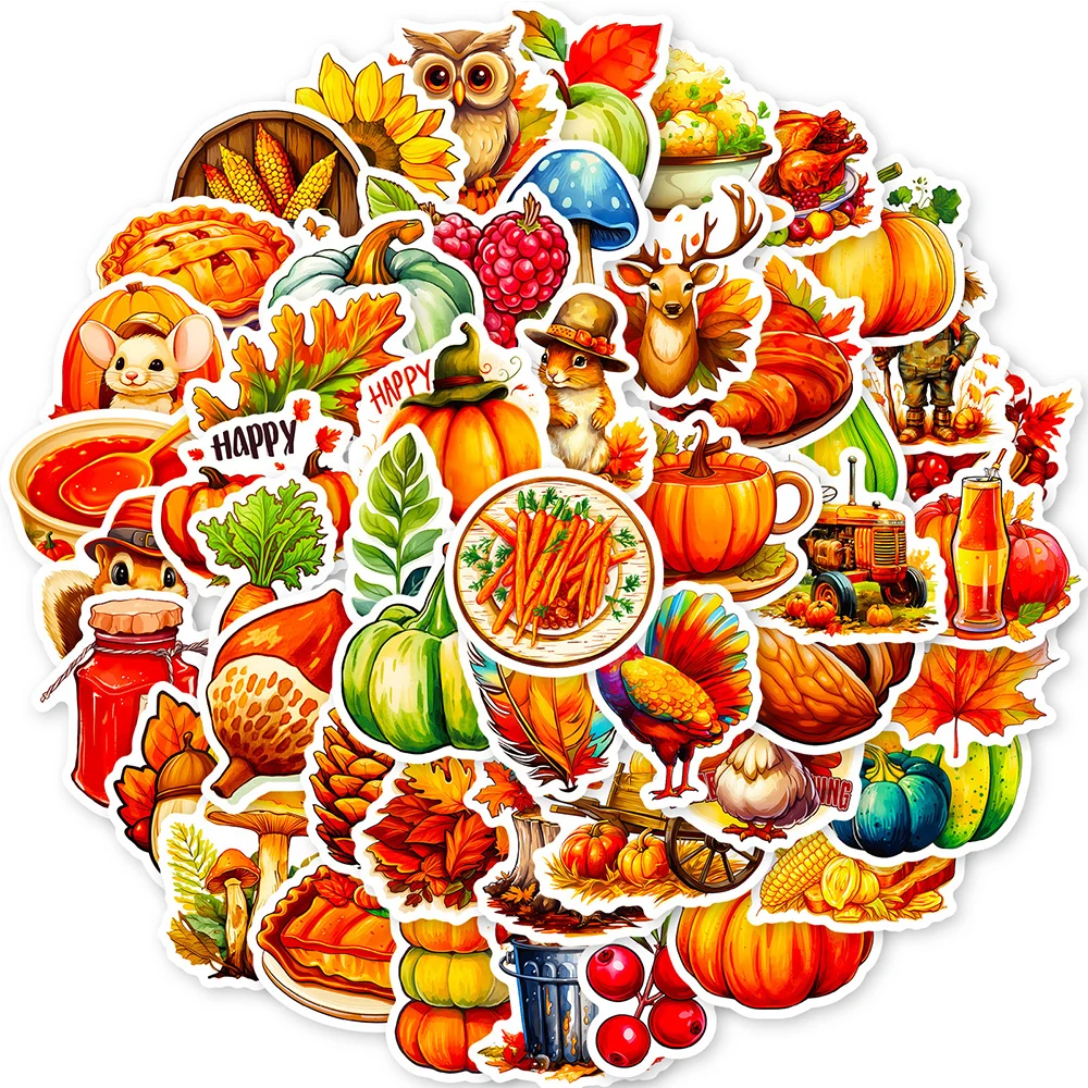 

10/30/50pcs Cartoon Autumn Food Stickers DIY Art Decoration Decal Suitcase Diary Bottle Fridge Waterproof Toy Sticker for Kids