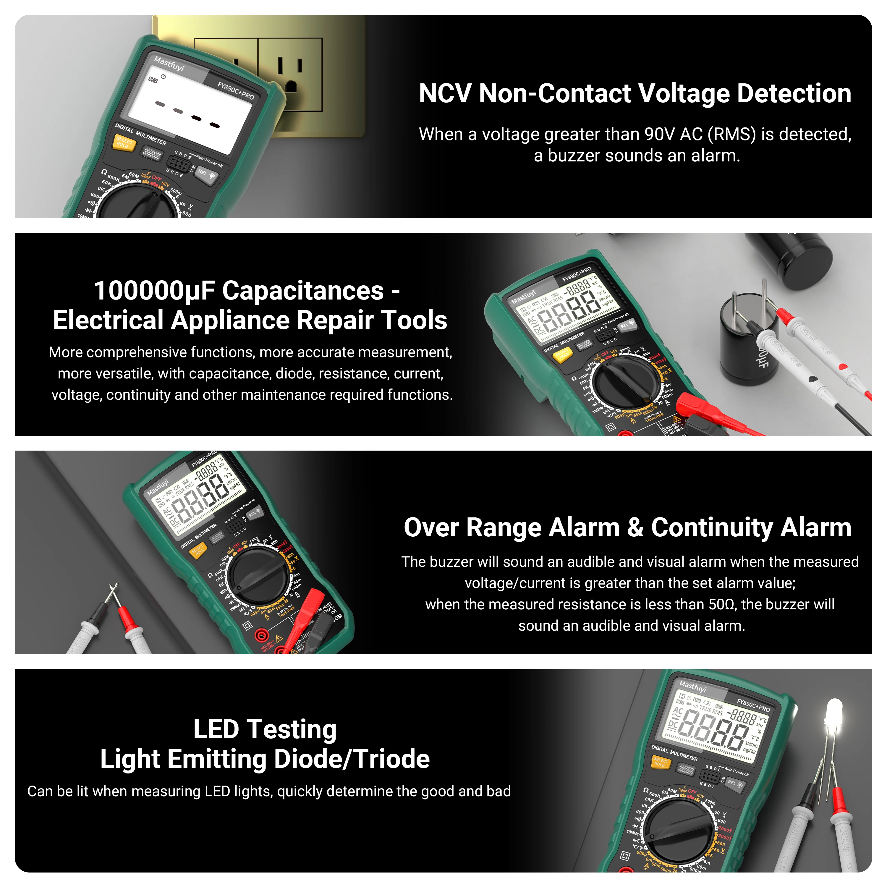 MASTFUYI 2000V 20A Extra-Large Range Digital Multimeter Photovoltaic Multimeter True RMS Multifunctional All-in-One Machine