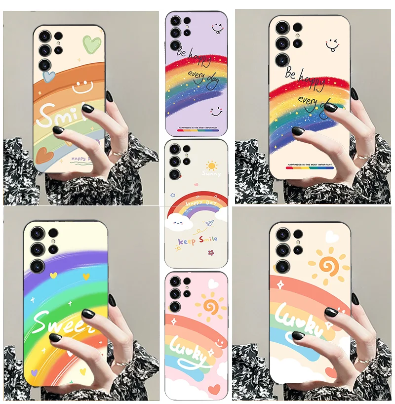 

For Samsung A 35 54 23 73 33 55 34 04 E 13 22 32 72 4 G 5 15 Galaxy 05 S 25 TPU Black Soft Phone Case Fashion Rainbow Cartoon