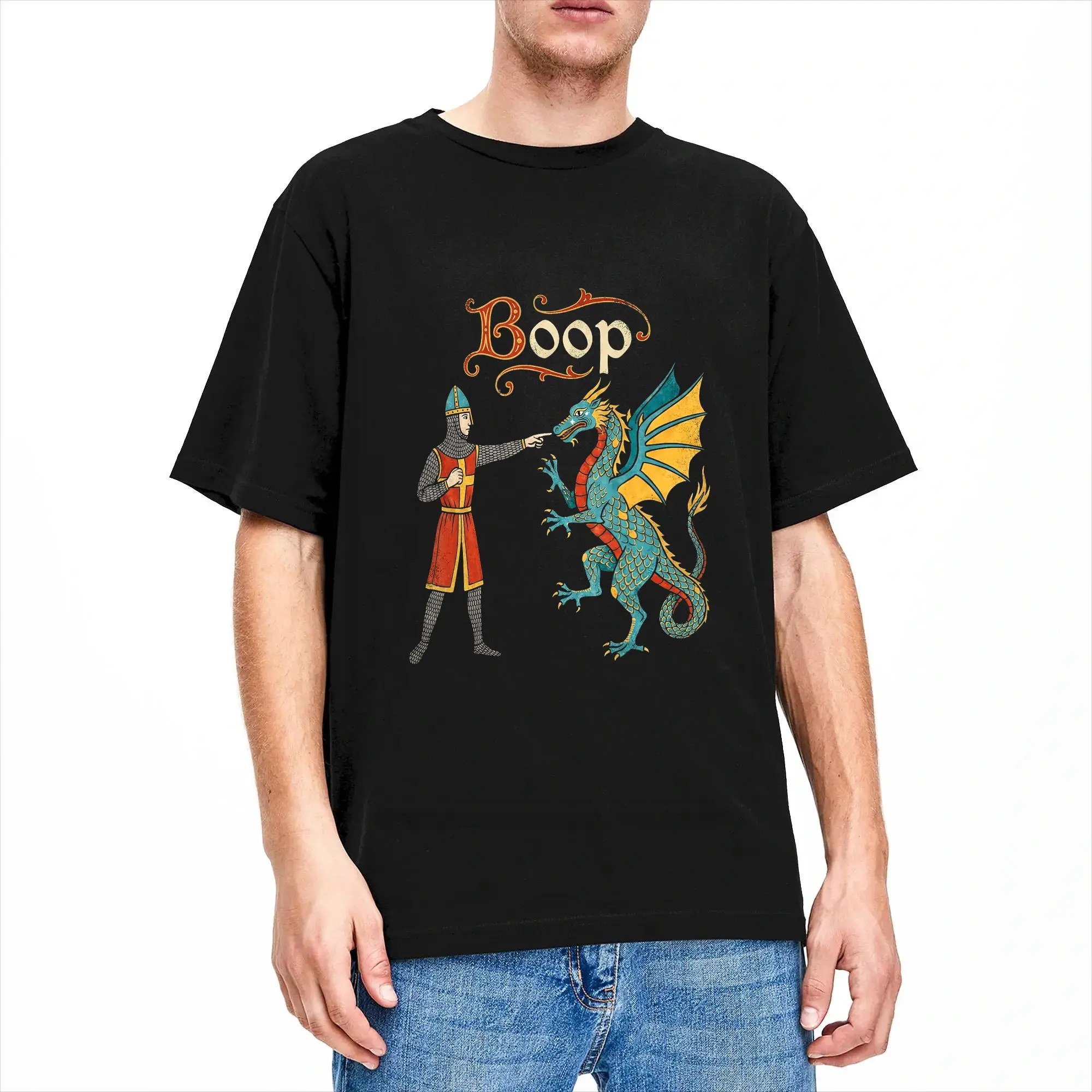 Boop Medieval Knight Dragon Funny Ren Faire T-Shirt Summer  Cotton T-Shirts For Male Novelty Casual Tshirt Short Sleeve Tops