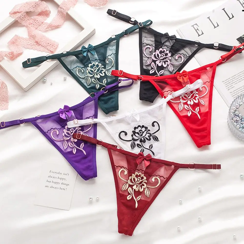 

Low waist Cotton Crotch Flower Embroidery Girls Seamless Briefs Women T-back Ladies Bandage Thongs Lace Bow Panties