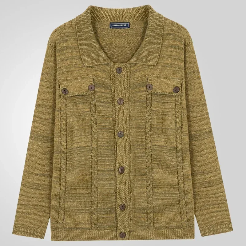 Nuovi maglioni a maniche lunghe da uomo Cappotti con colletto rovesciato Cappotto cardigan monopetto con giunture slim fit a punto aperto Autunno Inverno