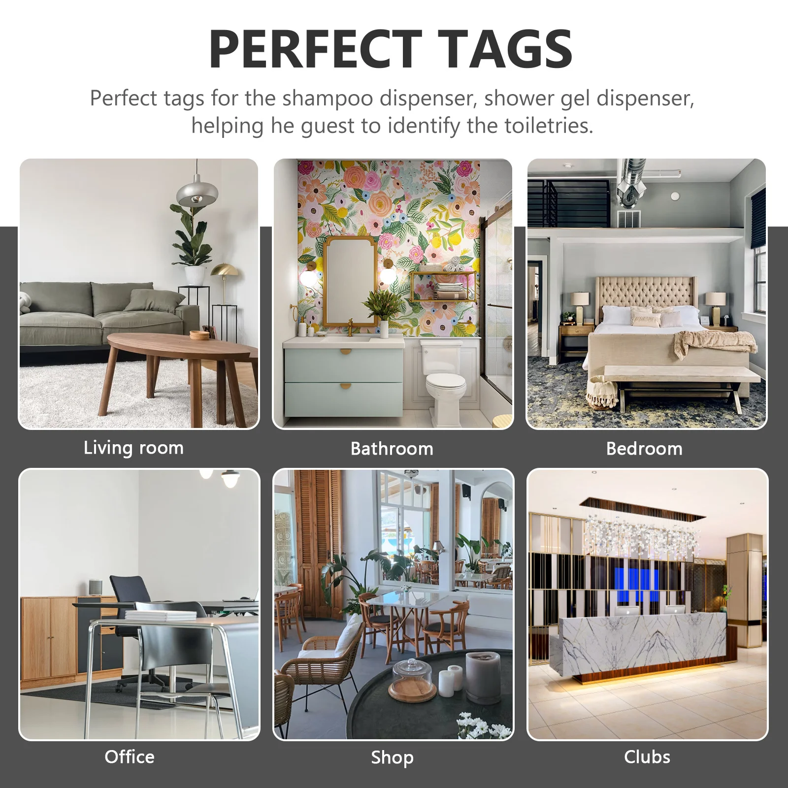 

1Set Bathroom Labels Shampoo Shower Gel Tags Clear Acrylic Material Sturdy Not Easy to Break Ideal for Hotel Home Toiletries