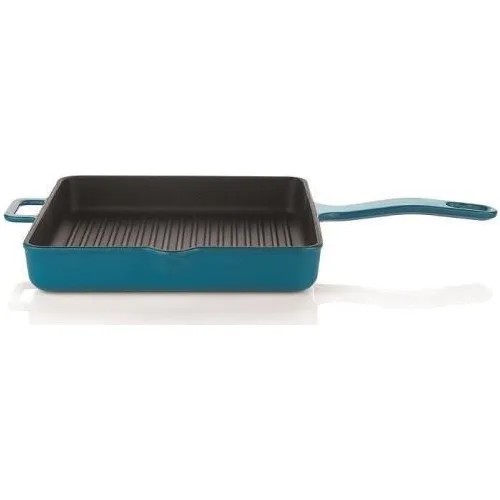 Schafer Guss Chef 30 cm Iron Casting Square Grill Pan Turquoise