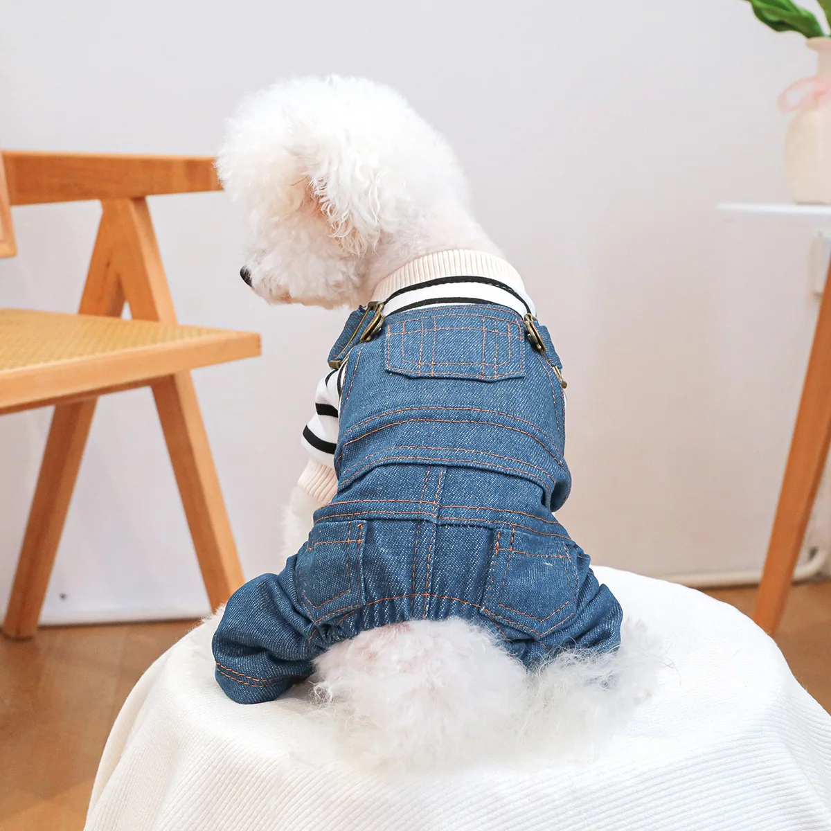 1PC Pet Clothing Spring and Autumn Striped Classic Four Leg Jeans Suitable for Small and Medium sized Dogs