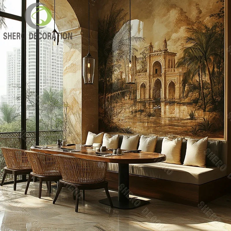 Luxury solid wood restaurant furniture fast food sofa booth, industrial design, suitable for hotel catering family bar use