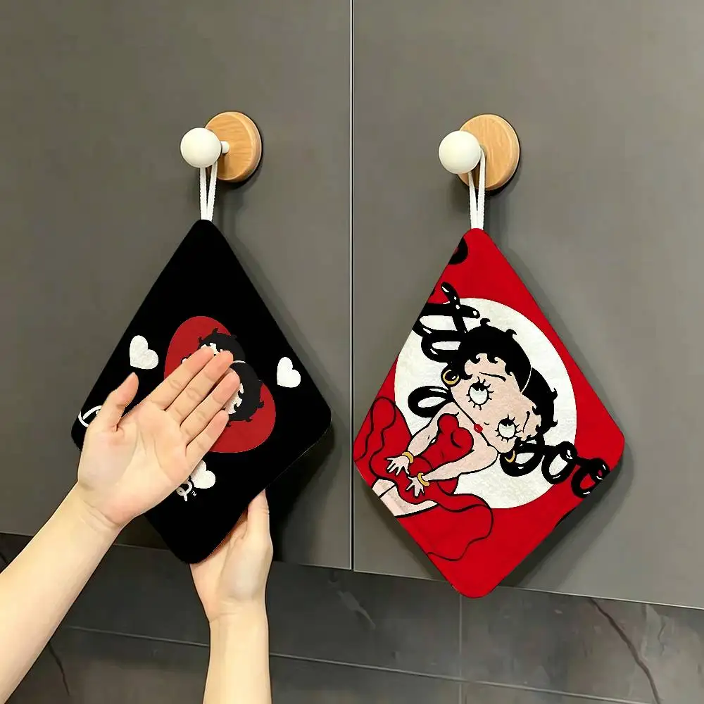Cute B-betty B-boop Polyester Cotton Hanging Kitchen Towel, Absorbent Hand Wiping Cloth for Daily Cleaning Drying