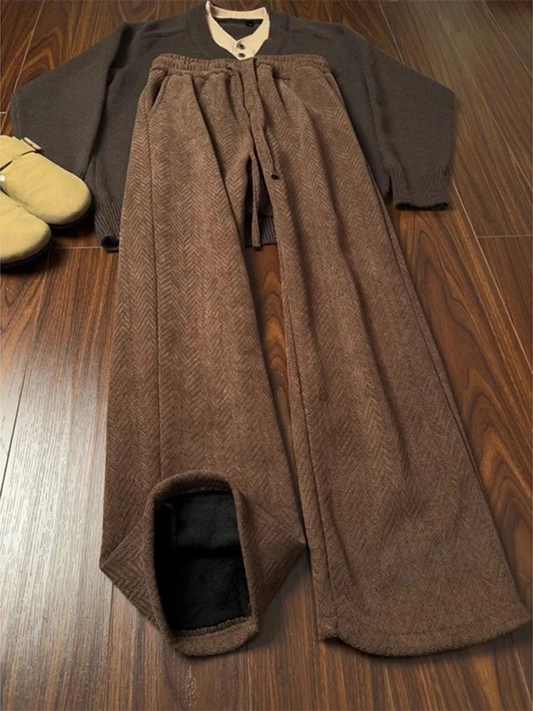 

American Sle Fce Lined Men's Winter Fitn Sports Pants Loose Fit Casual Straight Leg Trousers Non-Stretchy Bell Bot