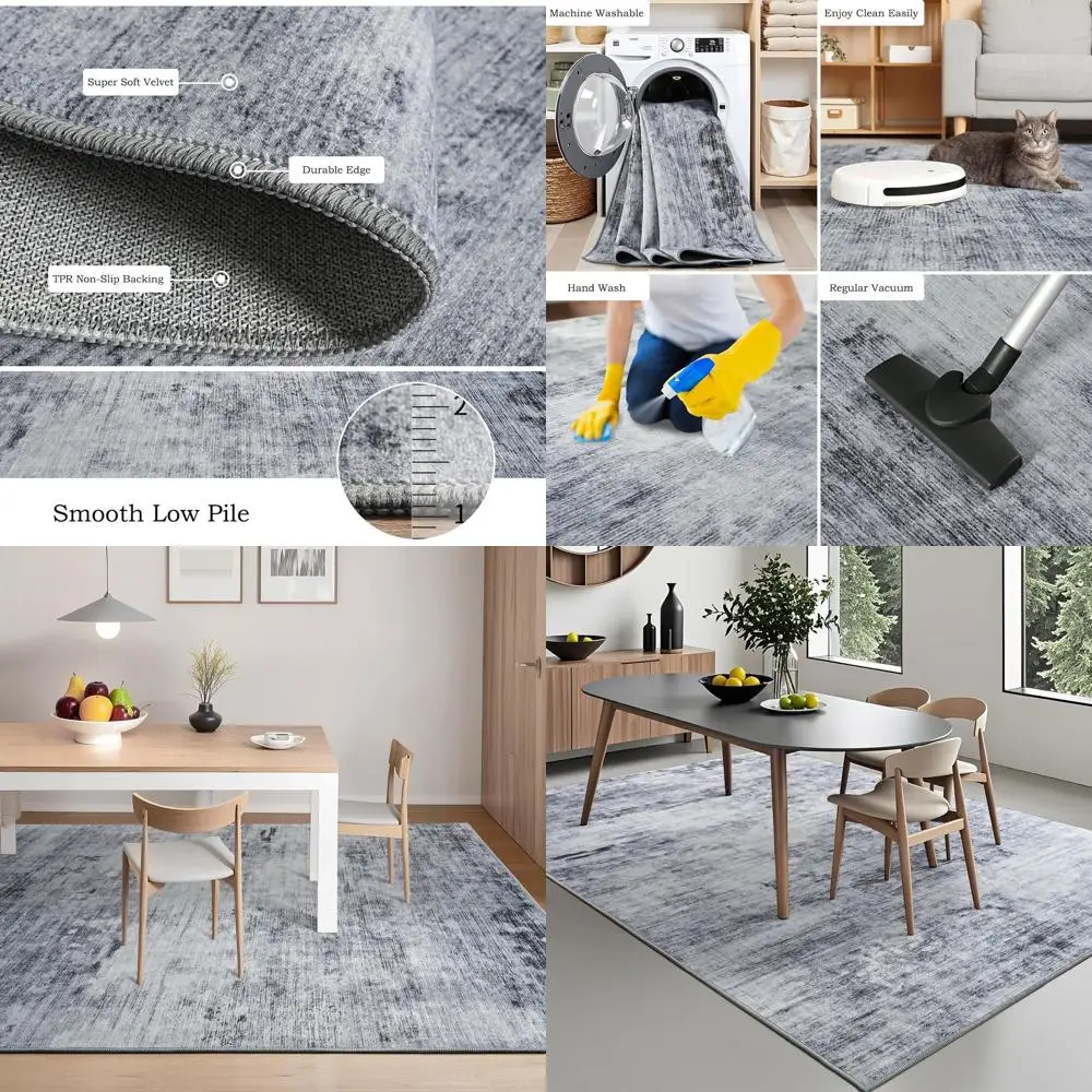 

Gray 5x7 Washable Low Pile Area Rug with Non-Slip Backing for Bedroom, Living Room, and Dining Room