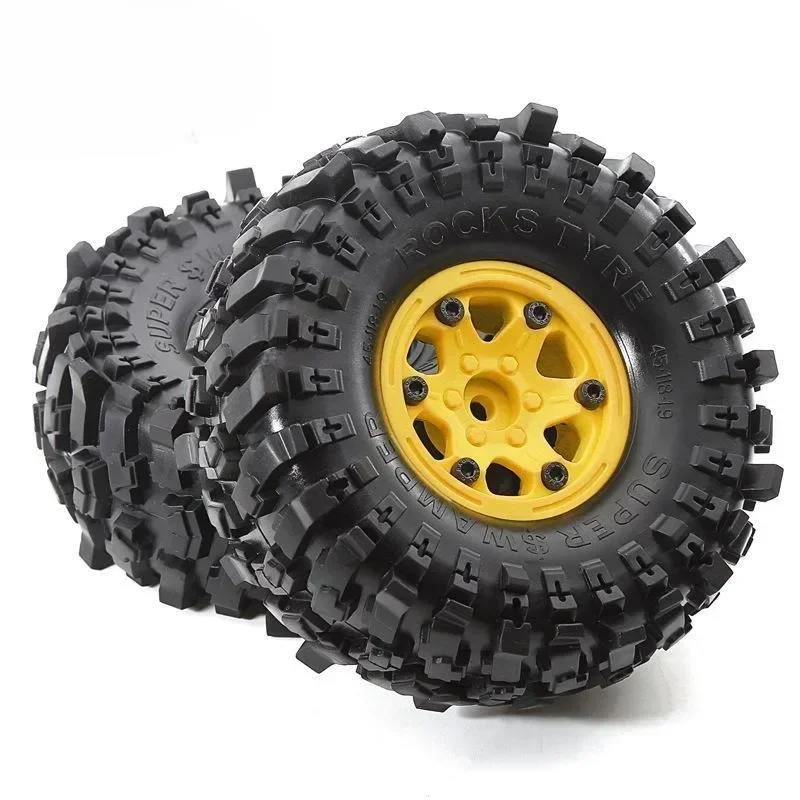 

4PCS Green plastic wheel hub 1.9" Rubber Rock Tyres Wheel Tires for 1:10 RC Crawler Car Axial SCX10 90046 AXI03007 TRX4 Redcat