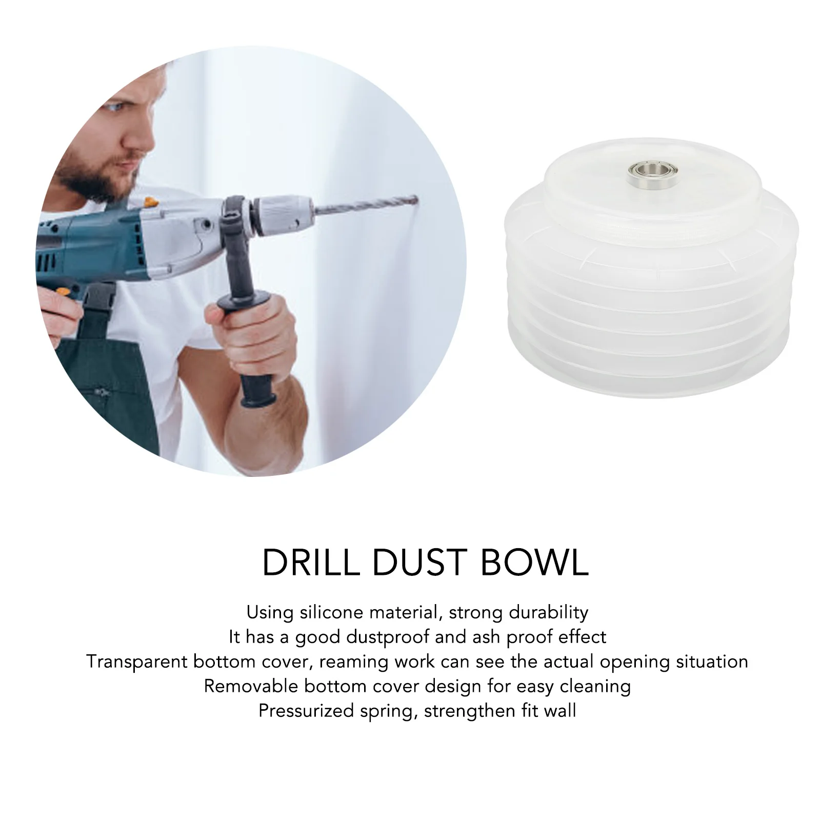 Drill Dust Cover Silicone Elastic Dustproof Transparent Removable Hole Saw Dust Catcher for Ceiling Silicone Drill Dust Cover