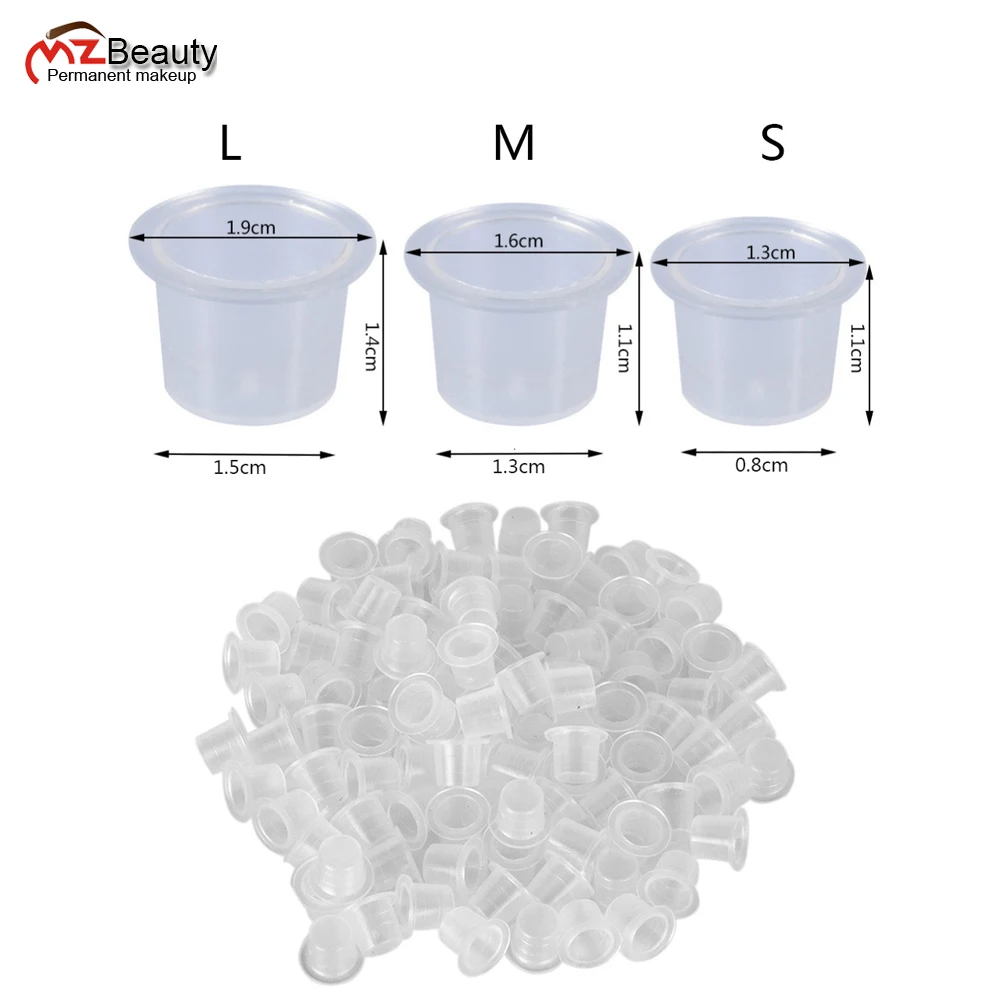 100 Stuks Gesteriliseerd Plastic Microblading Tattoo Inkt Cup Cap Pigment Clear Houder Container S/M/L Size Tattoo accessoires Benodigdheden