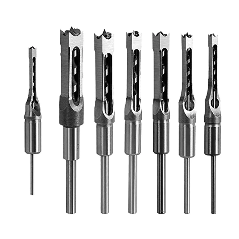 7Pcs Square Hole Drill Bit, Mortising Chisel Set 1/2-Inch, 1/4-Inch, 3/4Inch, 3/8-Inch, 5/8-Inch, 5/16-Inch, 9/16-Inch