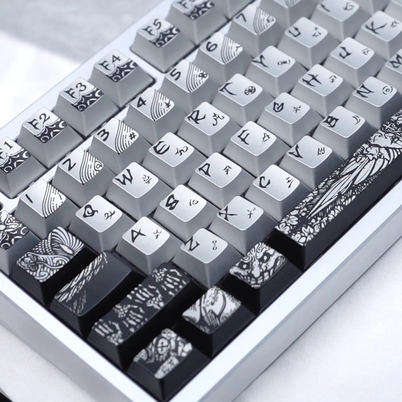 Yong Qiu Fallen Angel Keycaps Cherry Profile Black Color Dark Seraph Metallic Pearlescent PBT Keycap Set For Mechanical Keyboard