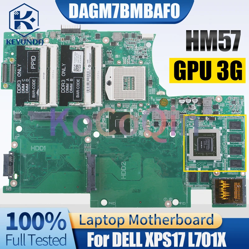 DAGM7BMBAF0 For DELL XPS17 L701X Notebook Mainboard N11E-GE-A1 3G HM57 053JR7 Laptop Motherboard Full Tested