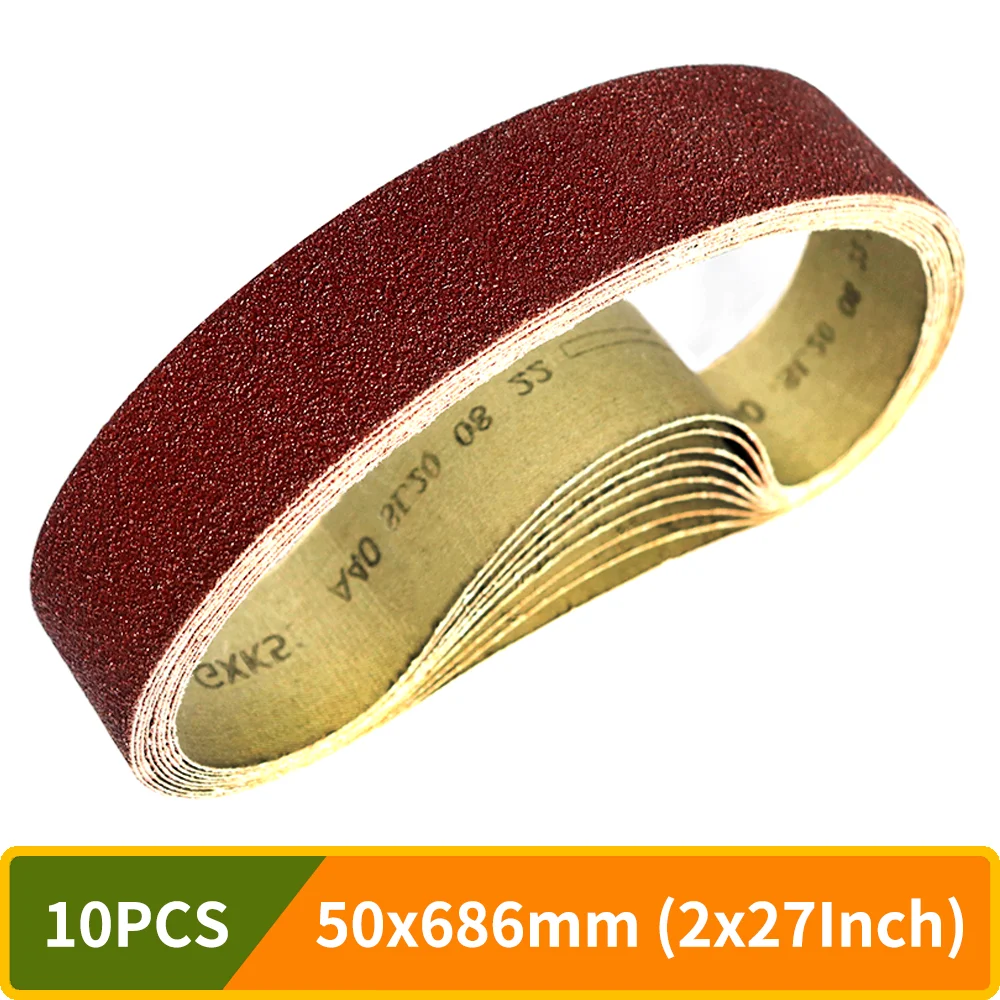 

10PCS 686x50mm Abrasive Belt Sanding Band for Wood Soft Metal Polishing,2x27 Inch Sanding Belt P40-1000 Grit Grinder Accessories