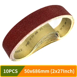 Bande abrasive pour polissage du bois et du métal, bande abrasive, bande abrasive, accessoires de meuleuse à grain P40-1000, 686x50mm, 2x27 pouces, 10 pièces