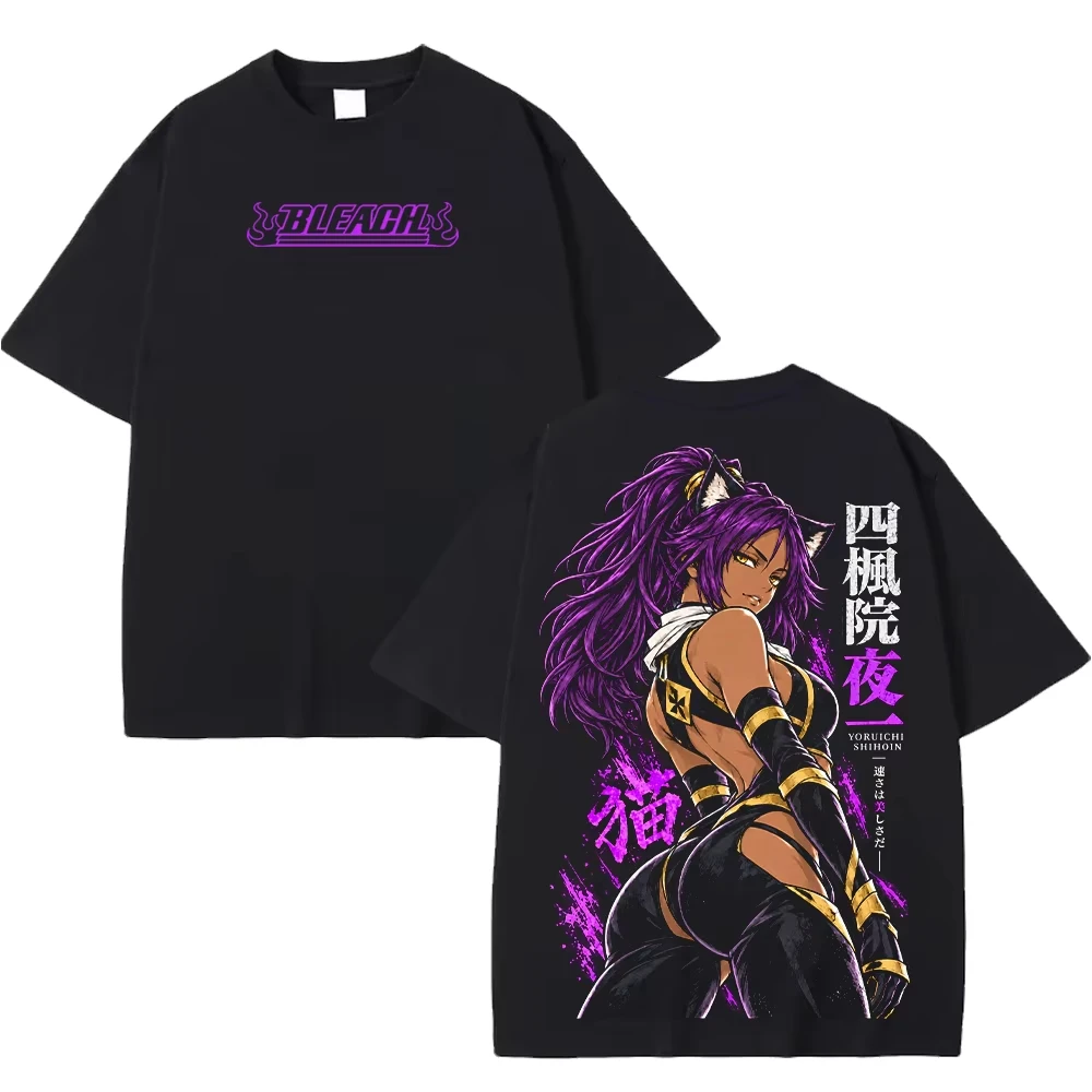 BLEACH Yoruichi Shihouin Anime Print Unisex Vintage Pattern Front Back Double Print Loose Short Sleeve Top T-Shirt