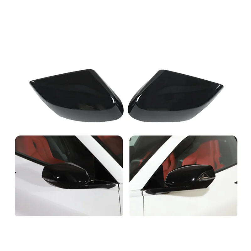 For Corvette C8 2020-2023 Bright Black Side Door Rearview Mirror Cover Trims Car Accessories Left+Right Side