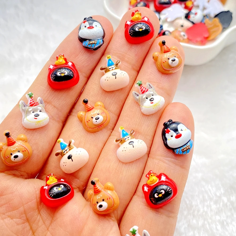 50Pcs Mini Cartoon Animals Such As Teddy Bears, Penguins, And Puppies Nail Art Resin Designer Charms DIY 3D Decorations Jewelry