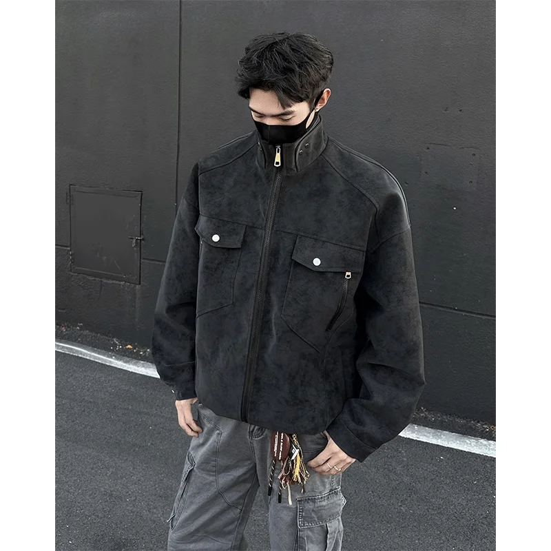 

Matte PU Leather Flight Jaet Men's Spring Autumn High-End Sli Retro American Motorcycle Jaet Loose Fit Anti-Wind