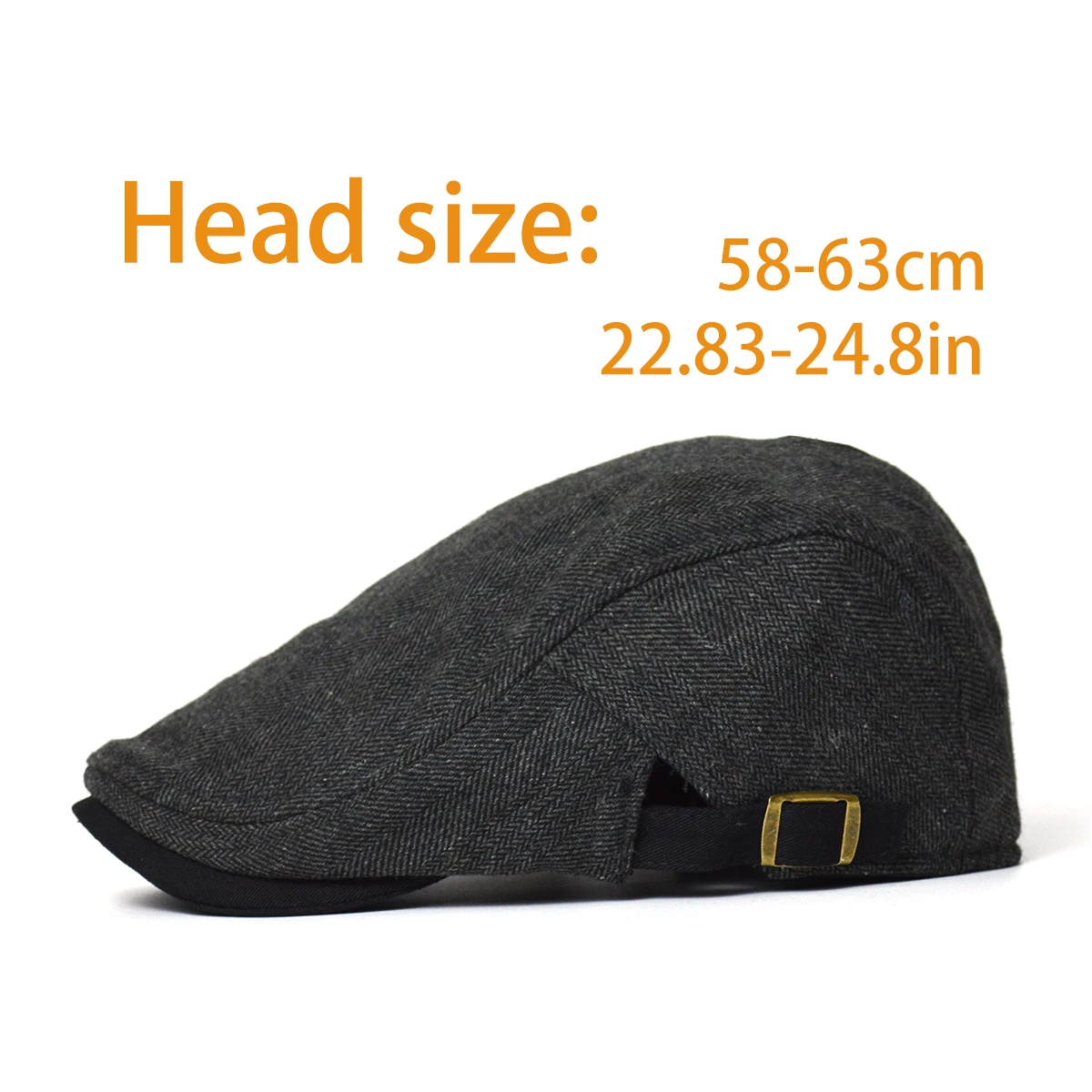 Big Size Newsboy Cap Men Winter Wool Thick Warm Vintage Herringbone Casual Stripe Berets Gatsby Flat Hat Peaked Cap Adjustable