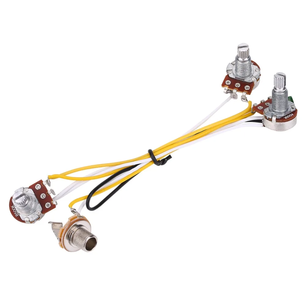 Premium 2 Volume 1 Tone Wiring Harness Kit A500K And B500K Multicolor Prewired Kit Polymer+Metal Bass Wiring Harness Bass Parts