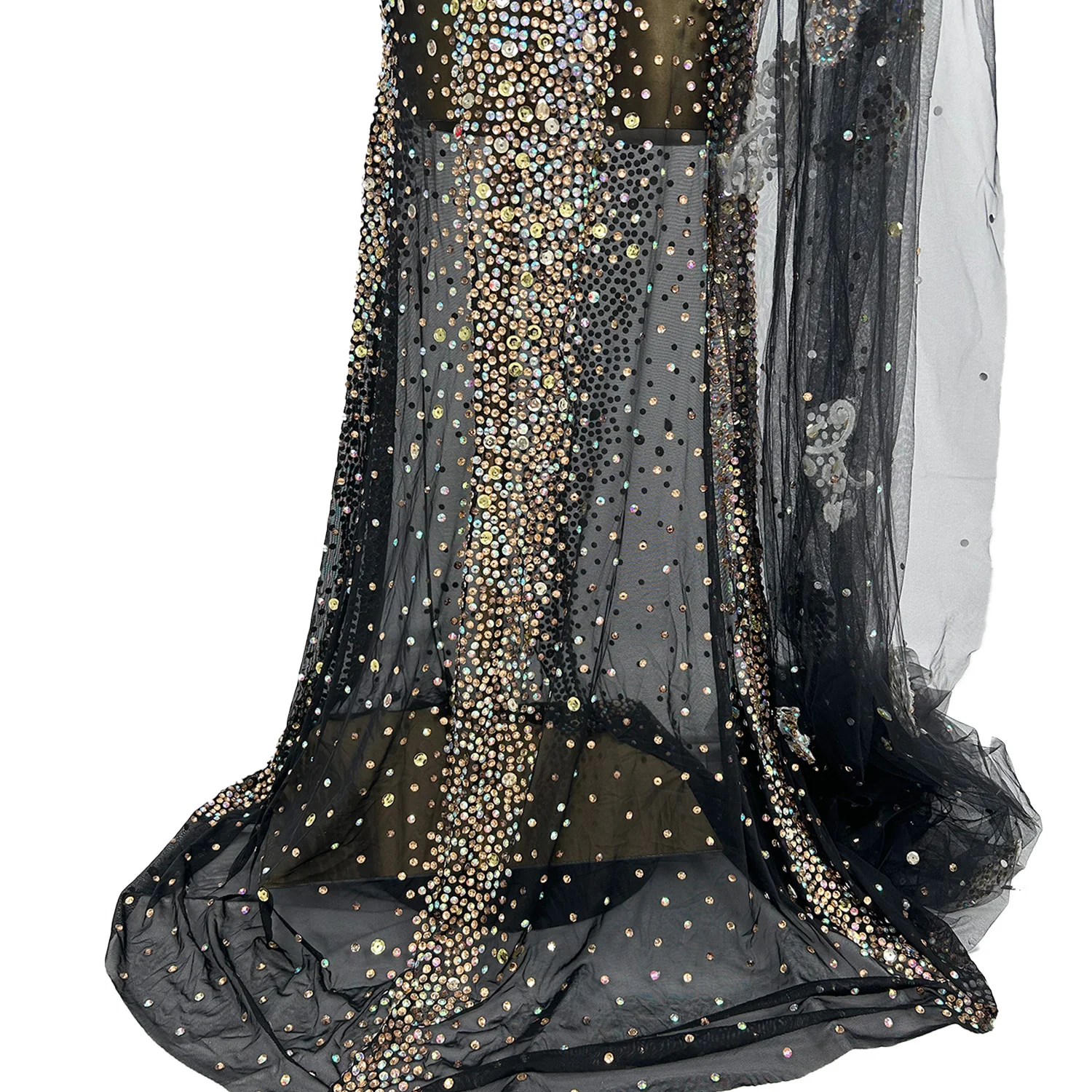 Sparkly Rhinestone Gauze Sheer Long Dresses Women Prom Celebrate Party Sexy Evening Dress Show Stage Wear Dance Costume Shacha