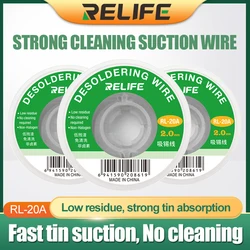 RELIFE RL-20A nastro a treccia dissaldante rimozione saldatura rame 2mm filo saldatura stoppino stagno cavo di piombo Flux BGA strumento di riparazione