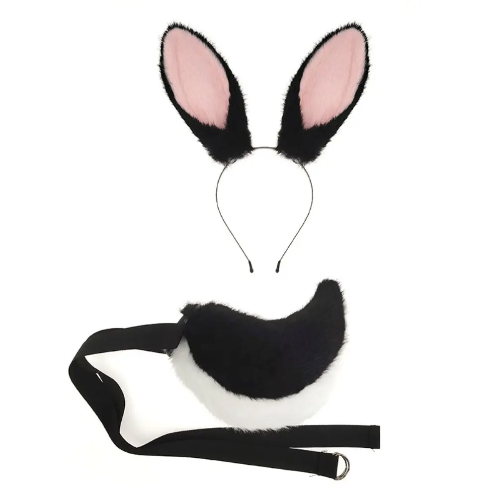 Cute Plush Bunny Ear Hair Hoop Tail Comfort Long Rabbit Ears Headband Sweet Cosplay Decorative Headband Celebration