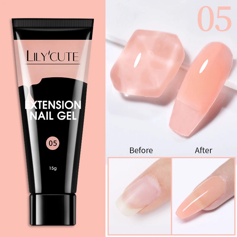 LILYCUTE 1 Stück Schnellverlängerungs-Gel-Nagel, nackt, rosa, Glitzer, Gebäude, Acryl, semi-permanent, Soak Off UV-LED-Nagellack, Nagelkunst-Lack