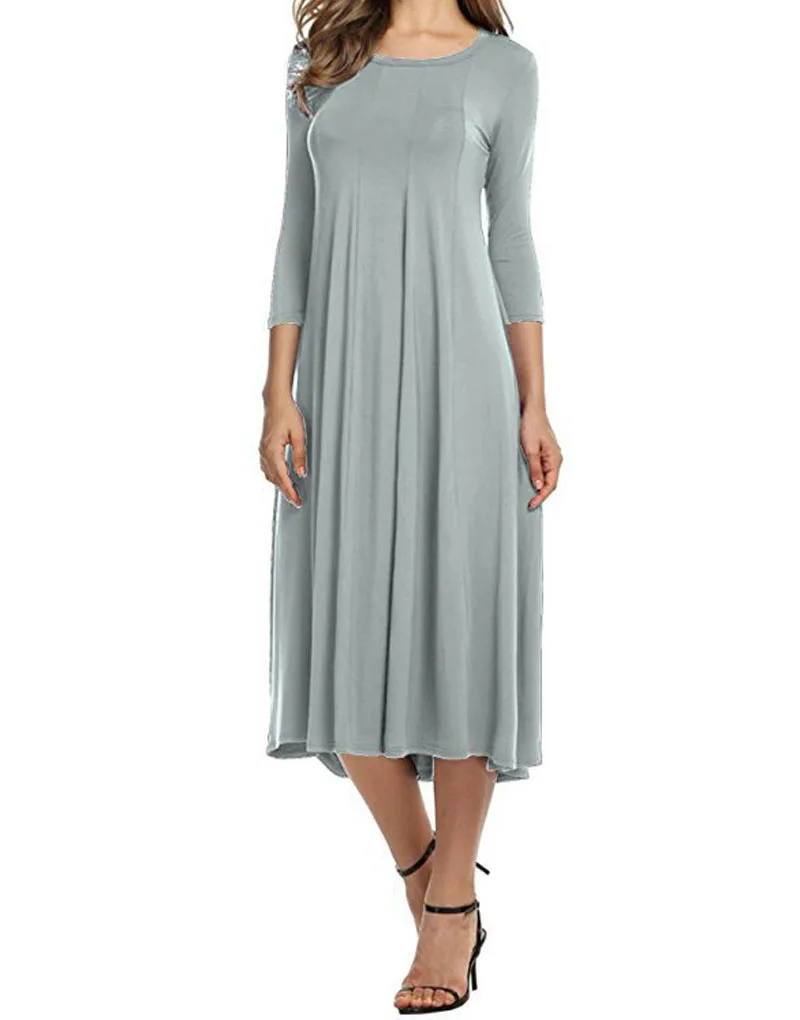 

Dress Women's Autumn and Winter Fashion New Commuter Round Neck Solid Color Swing Casual Elegant Skirt