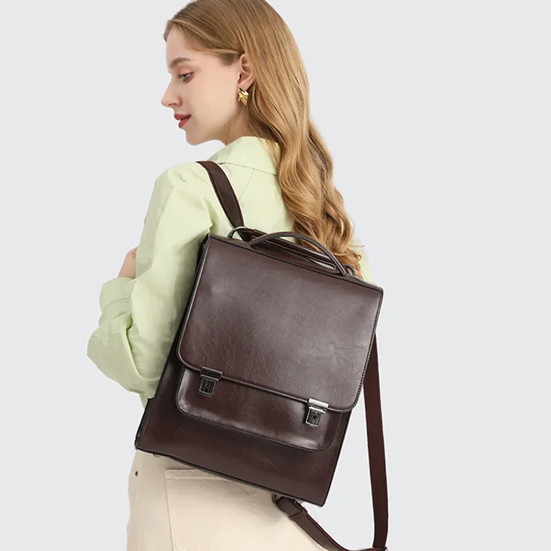 

Styling Versatile Backpack New Genuine Leather Simple Retro Backpack Women's Versatile British Fashion Academy Style Backpack