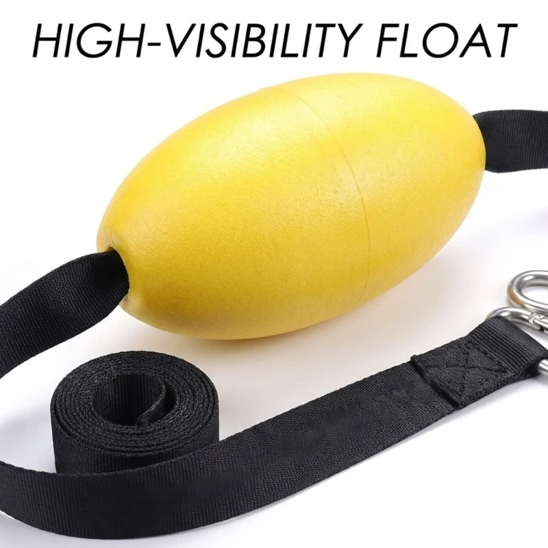 Paddling Marker Line with Yellow Float Body, 180 Webbed Cord and Metal Clasps for Mooring, Drift Use and Fishing Position
