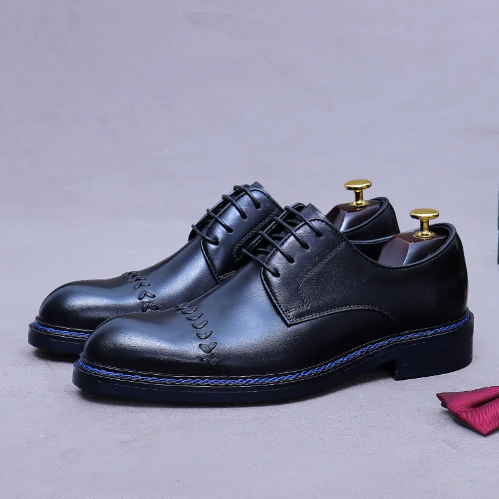 Scarpe derby a triplo snodo da uomo |   Scarpe basse da lavoro formali e casual in vera pelle di vacchetta, basse