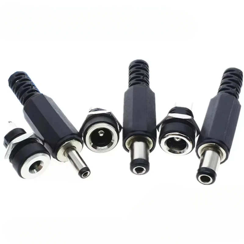 10 peças (5 pares) 3a 12v 5.5x2.1mm plugues macho de plástico dc022 dc tomada de alimentação fêmea jack parafuso porca conector de montagem em painel 5.5*2.5mm