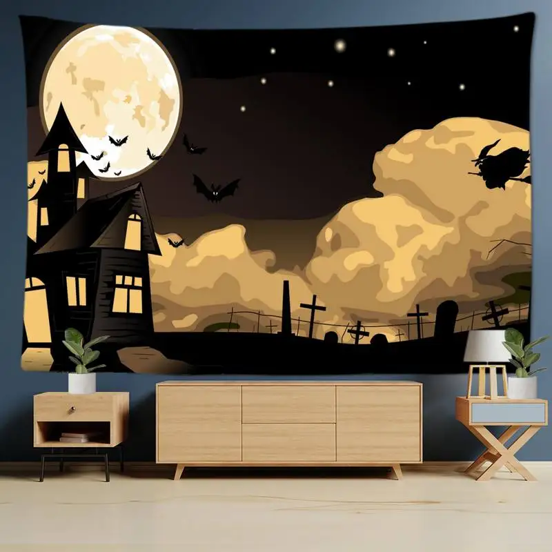 Horror Pumpkin Witch Halloween Series Printed Tapestry Home Living Room Bedroom Wall Decoration Background Fabric 