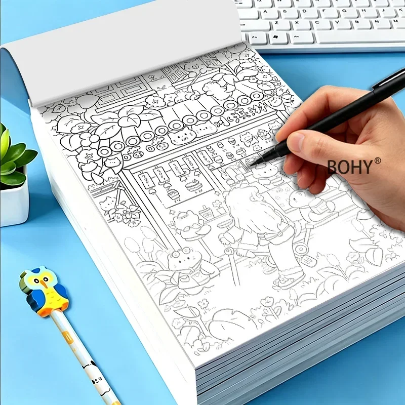 1 Large-sized Healing Themed Line Drawing Collection, Include Line Drawings of Ancient Beauties/floral Fonts and More, 50 Pages