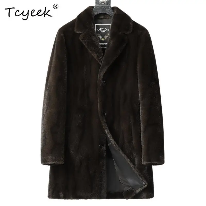 

Tcyeek Golden Diao Velvet Autumn Winter Trendy Korean Style Suit Collar Medium Length Men's Fur Coat Abrigo Piel Real Hombre