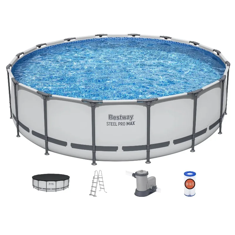 Steel Pro MAX Above Ground Pool, Round Metal Frame Outdoor Swimming Pool Set with Filter Pump, Ladder, and, Custom