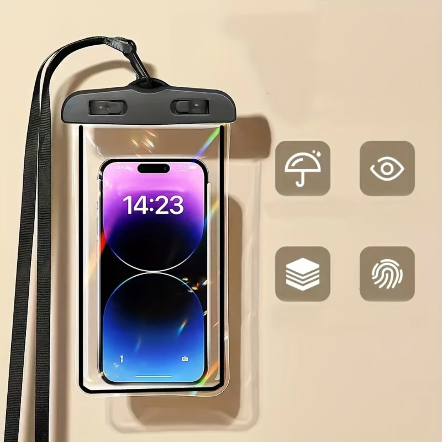 

Silicone Universal Waterproof Phone Pouch with Lanyard, Smooth Water-Resistant Dry Bag Compatible with and Phones Up to 7 Inc