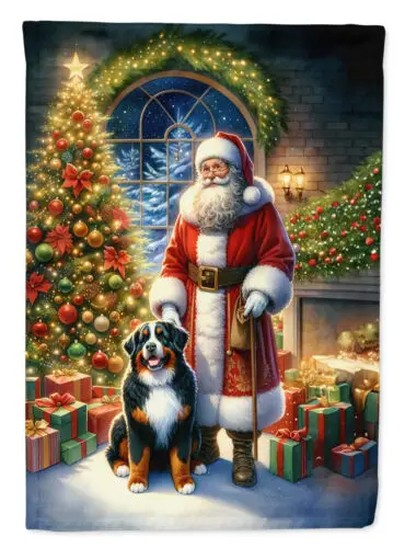 Bernese Mountain Dog 2 Moments With Santa Flag