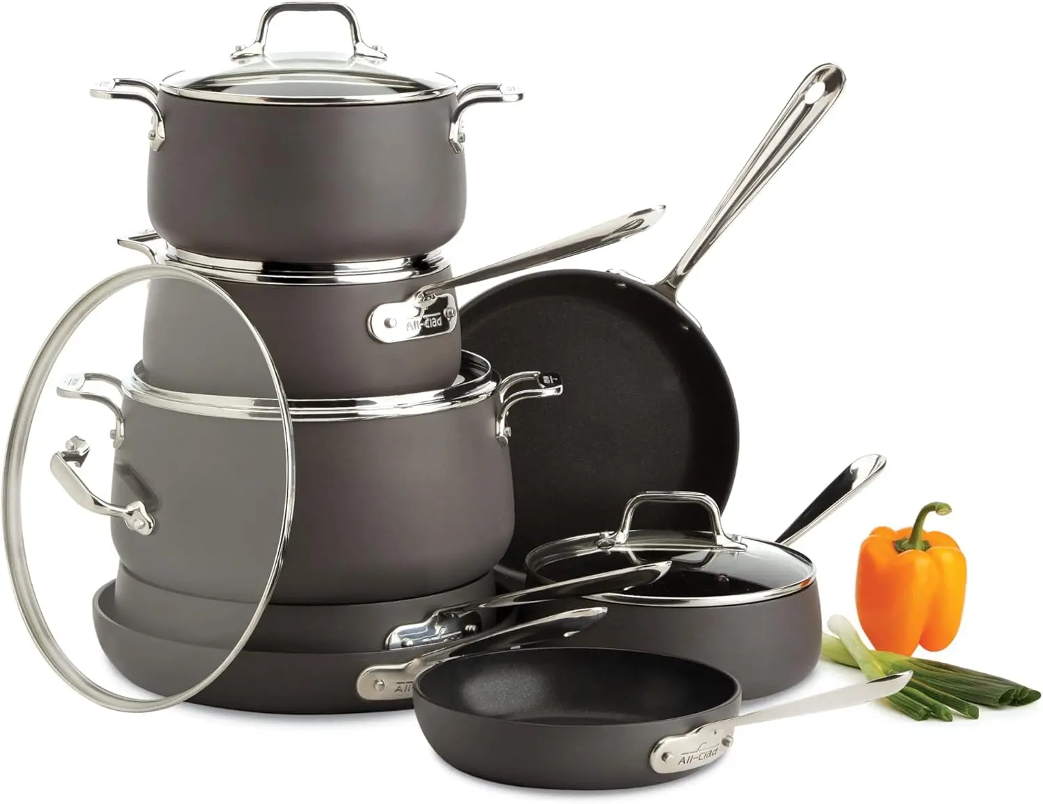 Ha1 Hard Anodized Nonstick Cookware Set 13 Piece Induction Oven Broiler Safe 500F, Lid Safe 350F Pots And Pans Black