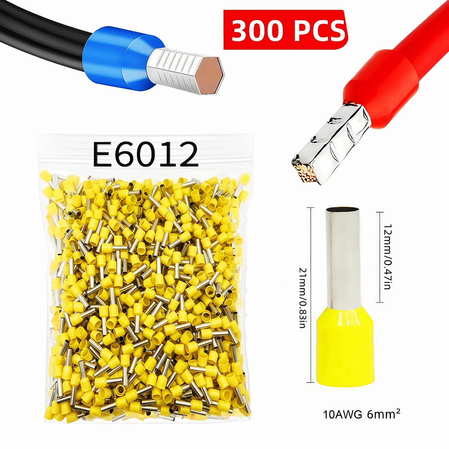 300-teiliges Isoliertes Kabelendverschluss-Set, 8 Größen AWG 22-8 Drahtklemmen, Verzinntes Messing PVC-Isoliert, für Elektrische Verkabelung