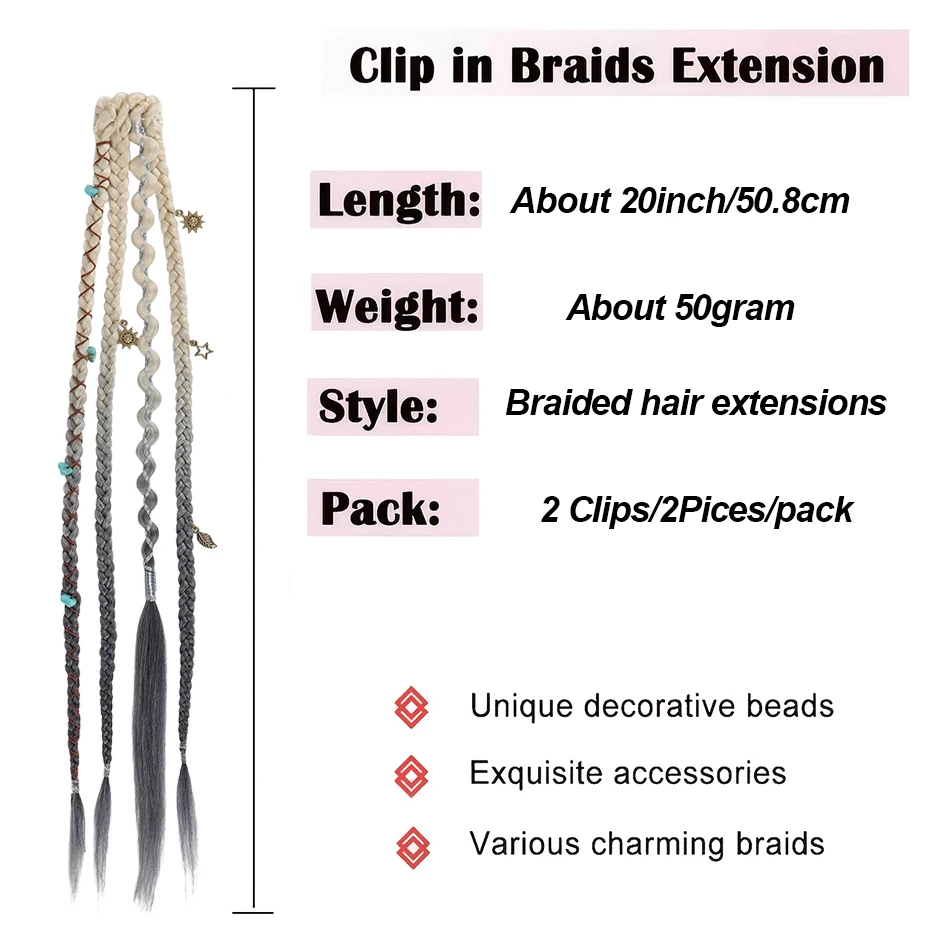 Bohemian Style Synthetic Handmade Twists Braid Hairpiece With Beads Charms 20