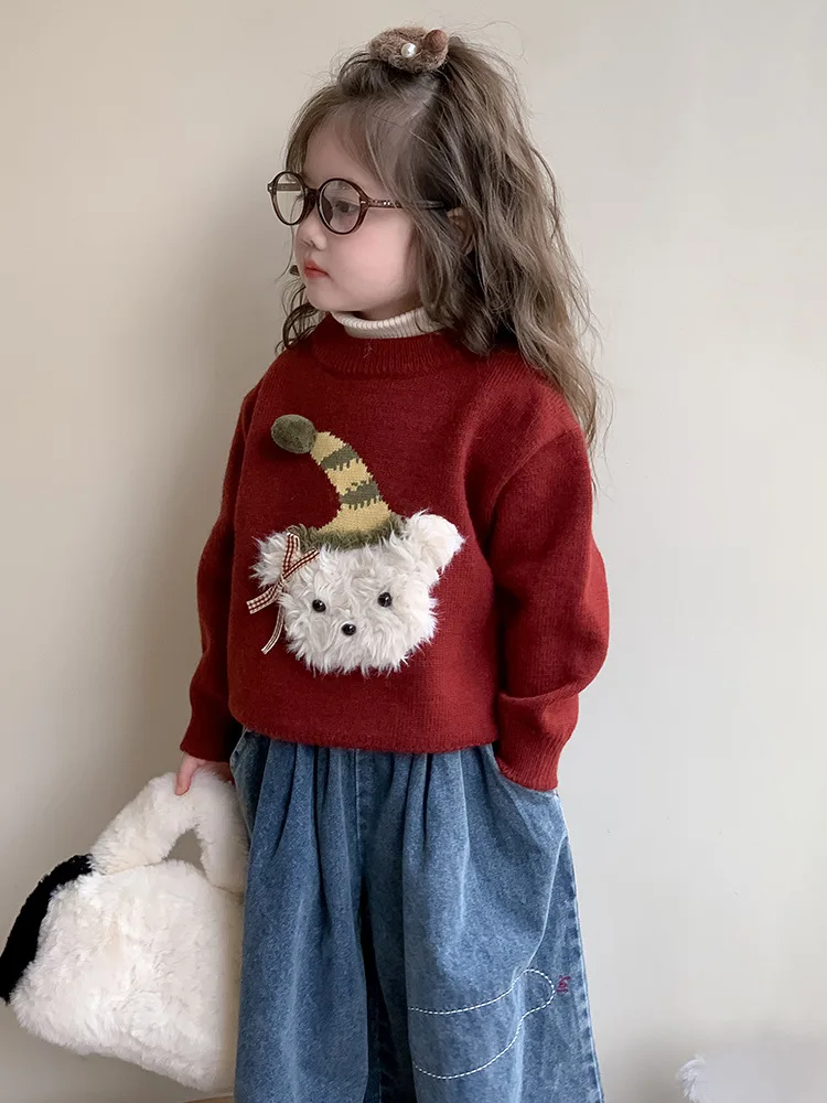 

Girls' Thickened Sweater for Autumn and Winter2025New Children's Top Baby Winter Pullover Christmas Knitted Base Shirt