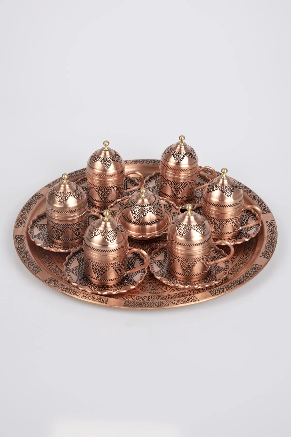 

Turkish coffee cup Gaziantep copper grape embroidered turkish coffee cup set for 6 people (34 CM) Cooper Luxury Cups